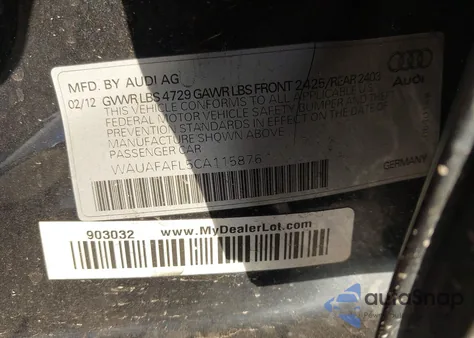 2012 Audi A4 Premium from USA, damaged, VIN WAUAFAFL5CA115876